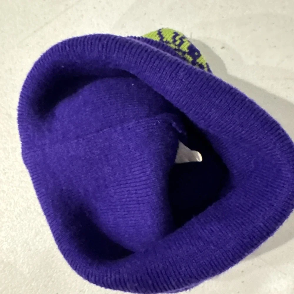CHUCK E CHEESE WINTER HAT Knit Beanie Cap with POM Ball Mouse Green Purple Youth